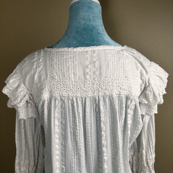 Love Sam Blouse Women M lace, pleats, puffed detailed sleeves Boho Peasant - Picture 11 of 16